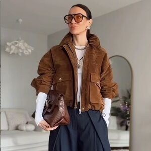 ZARA 100% LEATHER BOMBER JACKET